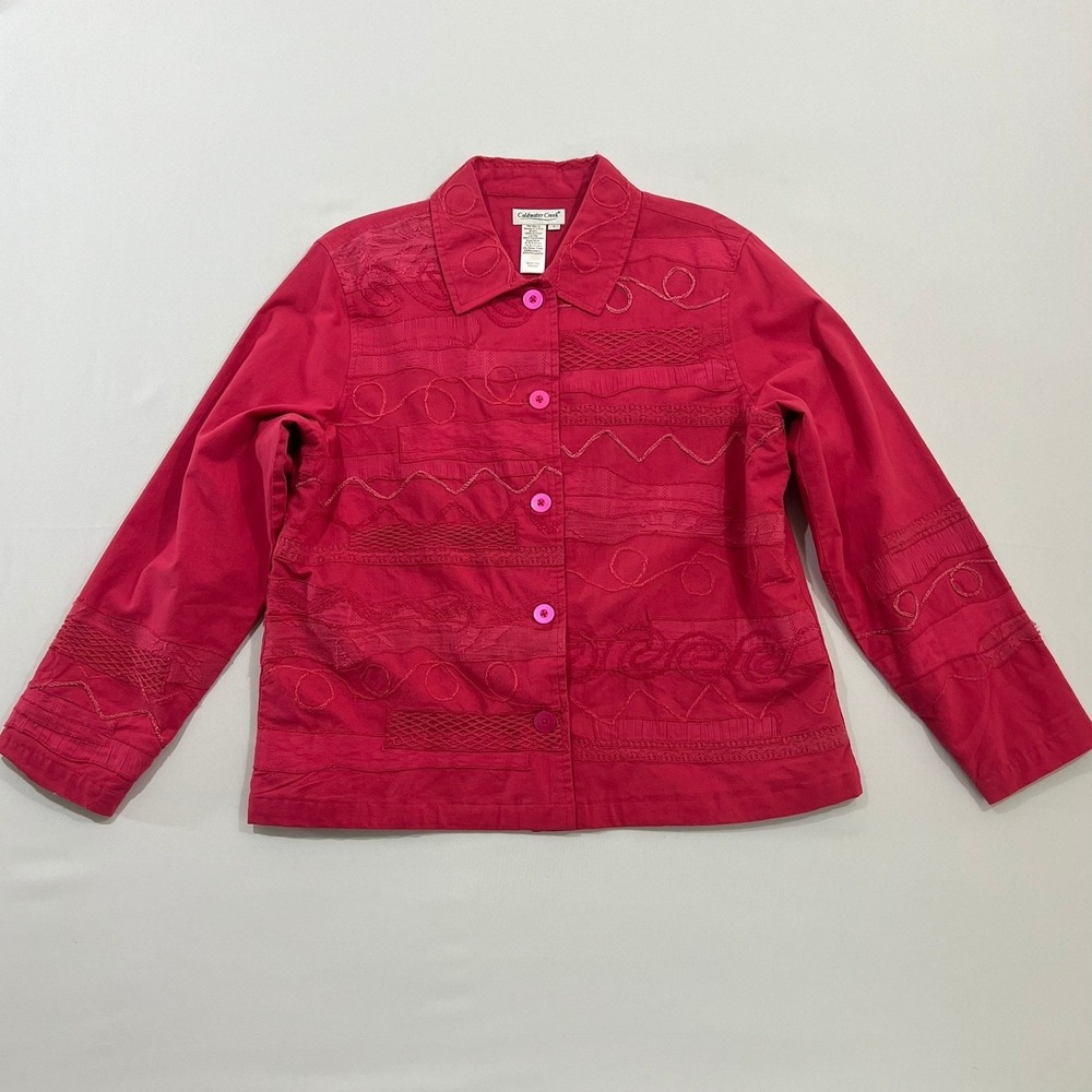 Coldwater Creek‎ Jacket Art To Wear Embroidered Mixed Media Pink Womens Large L